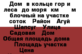 Дом  в кольце гор и леса, до моря 4км, 125 м2, блочный на участке 5 соток › Район ­ Агуй-Шапсуг › Улица ­ Садовая › Дом ­ 24 › Общая площадь дома ­ 125 › Площадь участка ­ 5 › Цена ­ 4 200 000 - Краснодарский край, Туапсинский р-н, Агуй-Шапсуг аул Недвижимость » Дома, коттеджи, дачи продажа   